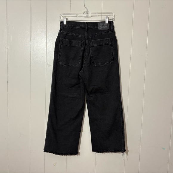 Levis Mile High Cropped Wide Leg Jeans Womens Button Fly Black Distressed Sz 26 - Picture 8 of 10